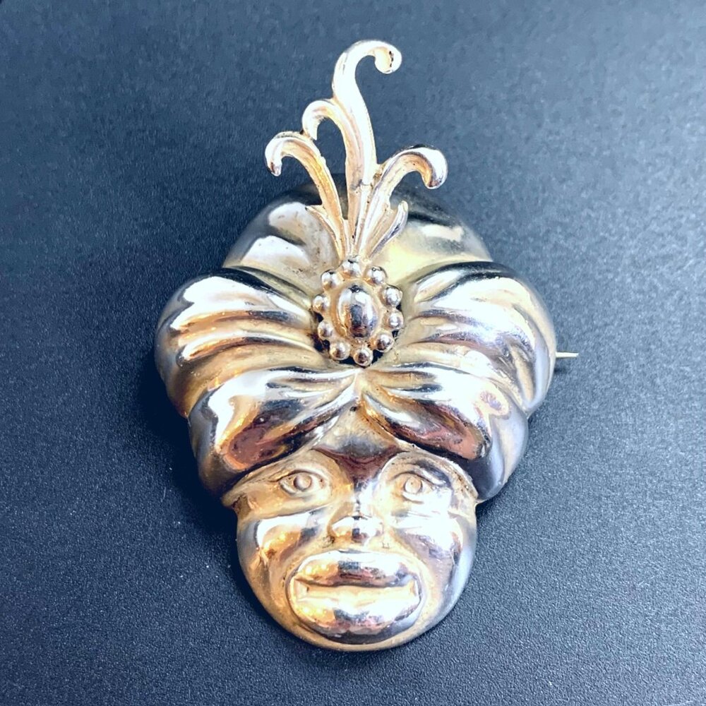 Whimsical Americana Genie Brooch VTG Solid Sterling Silver 925 Size 2.5" Length